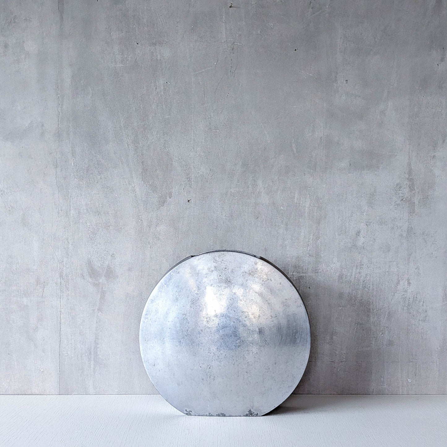 Vintage large sculptural round flat Art Deco style cast aluminium vase