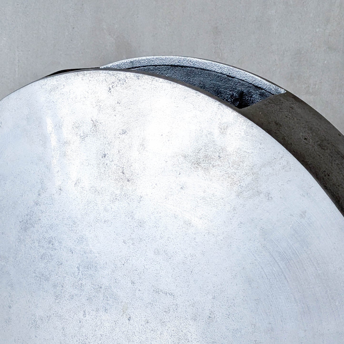 Vintage large sculptural round flat Art Deco style cast aluminium vase
