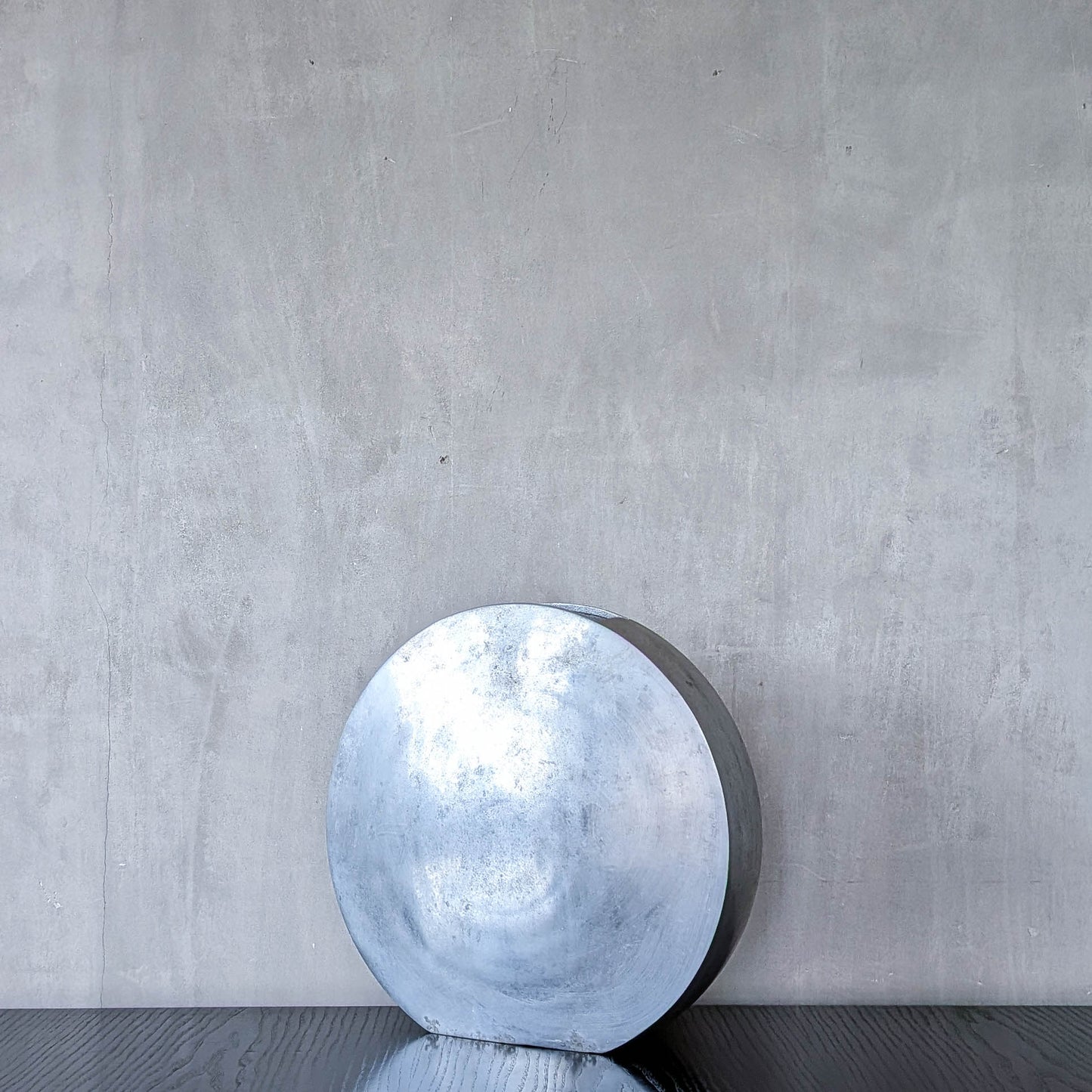 Vintage large sculptural round flat Art Deco style cast aluminium vase