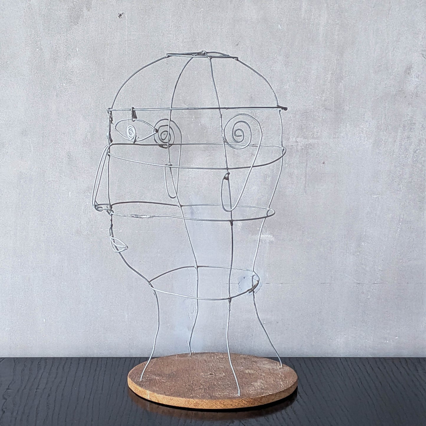 Vintage handmade galvanised wire head face sculpture armature