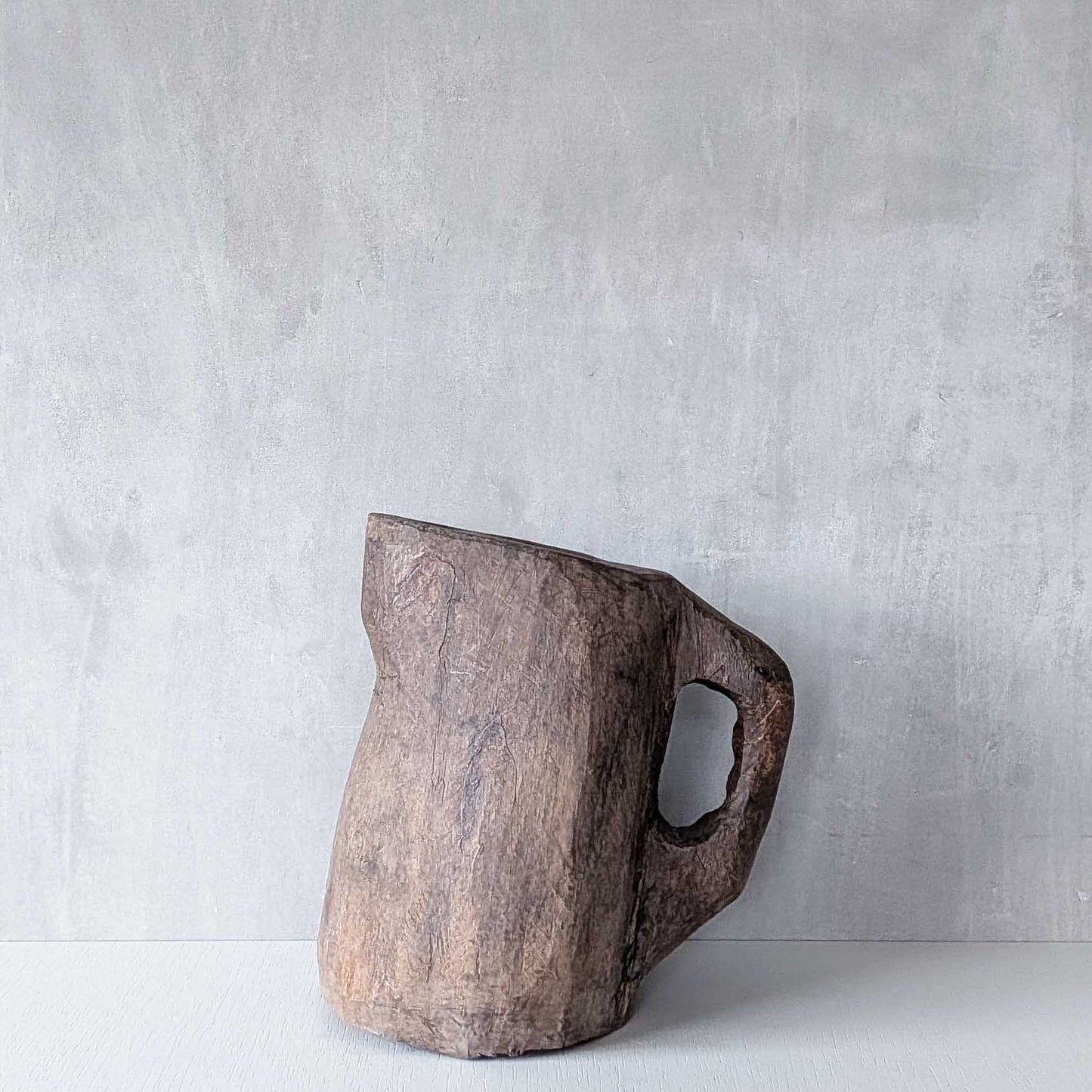 Folk art sculptural heavy hardwood chainsaw cut carved jug 2