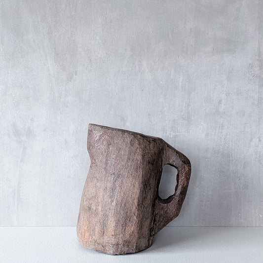 Folk art sculptural heavy hardwood chainsaw cut carved jug 2