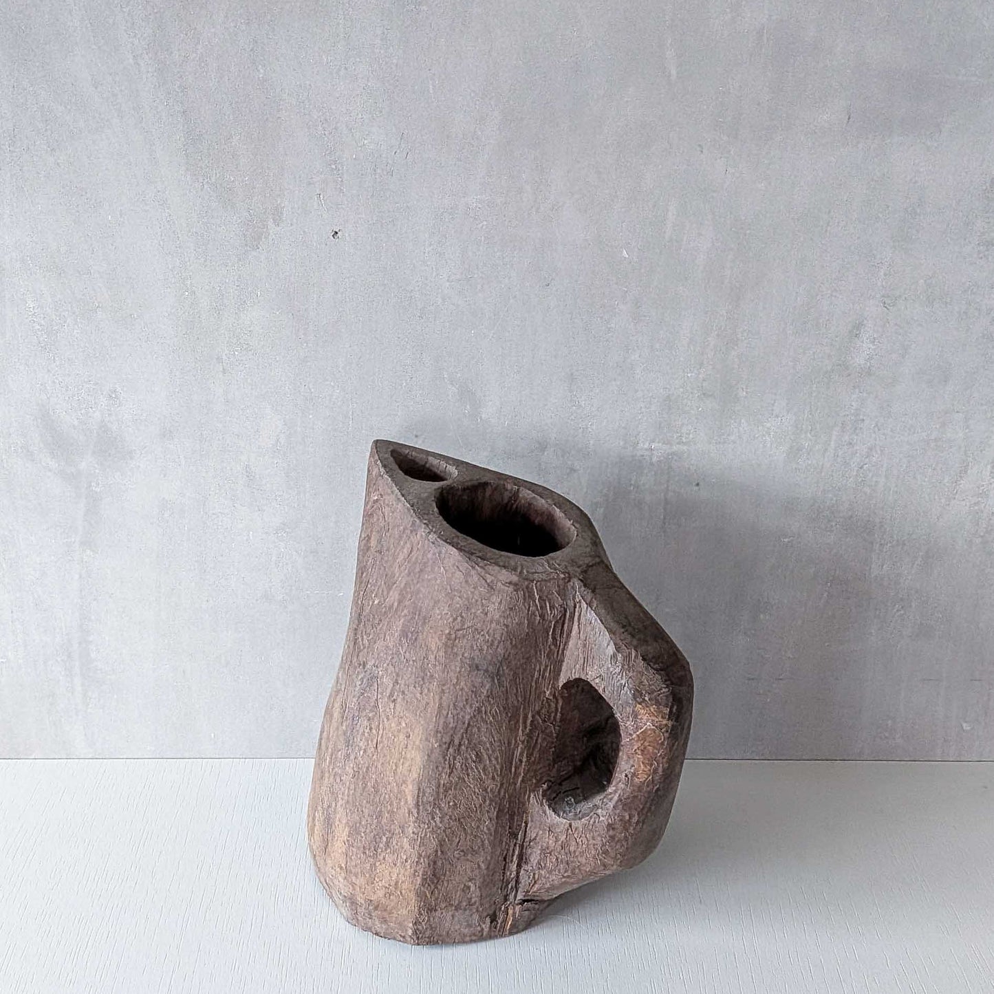 Folk art sculptural heavy hardwood chainsaw cut carved jug 2