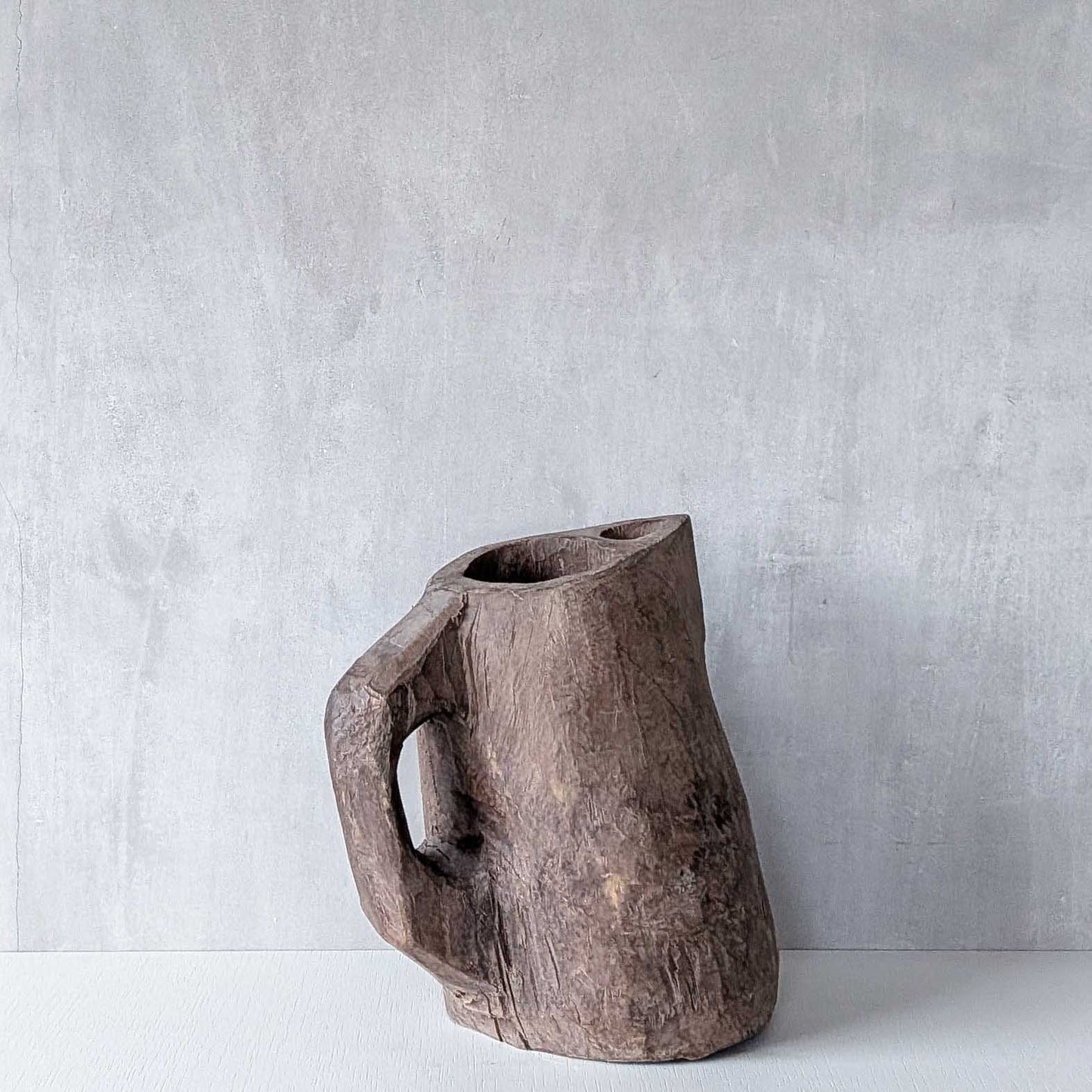 Folk art sculptural heavy hardwood chainsaw cut carved jug 2