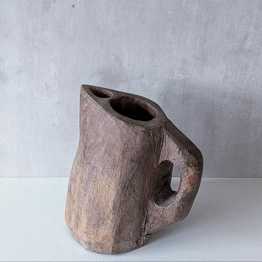 Folk art sculptural heavy hardwood chainsaw cut carved jug 2