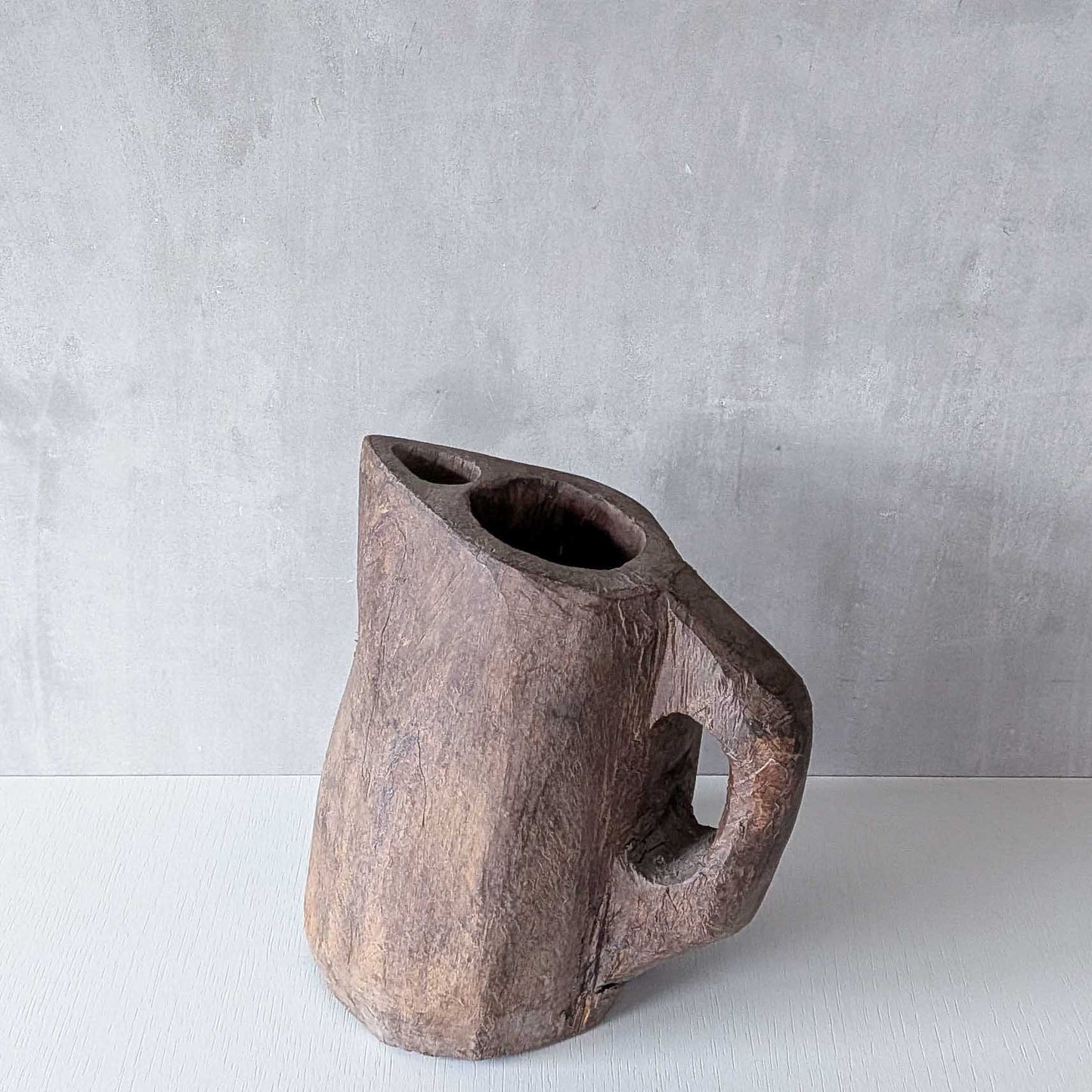 Folk art sculptural heavy hardwood chainsaw cut carved jug 2