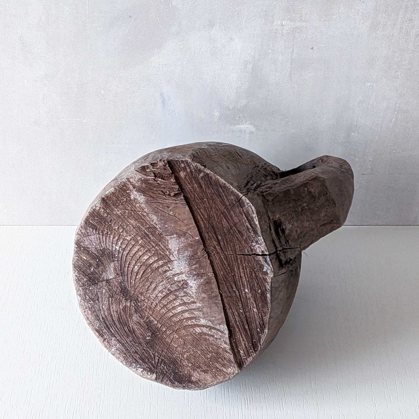 Folk art sculptural heavy hardwood chainsaw cut carved jug 2