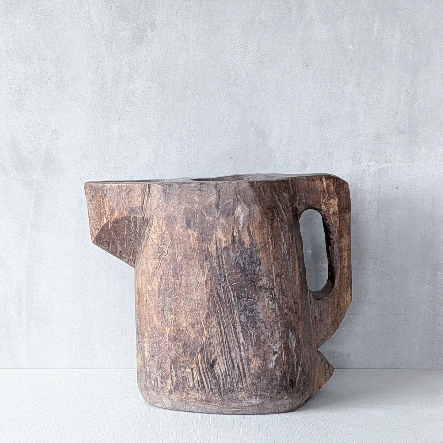 Folk art sculptural heavy hardwood chainsaw cut carved jug 1