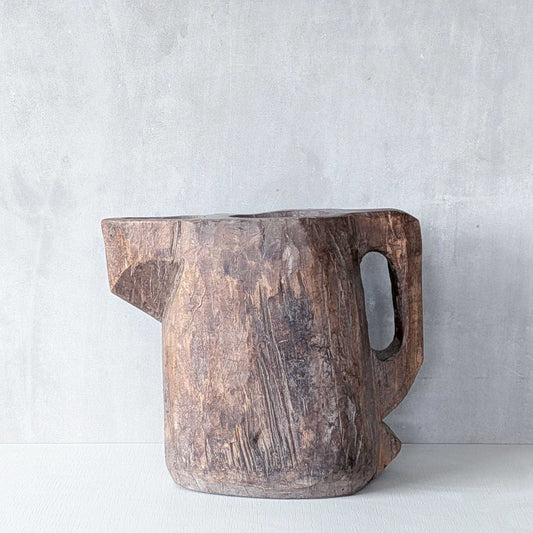 Folk art sculptural heavy hardwood chainsaw cut carved jug 1