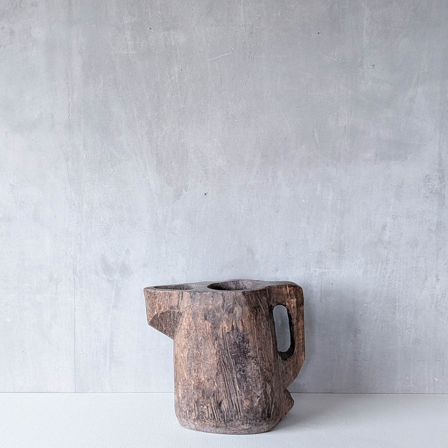 Folk art sculptural heavy hardwood chainsaw cut carved jug 1