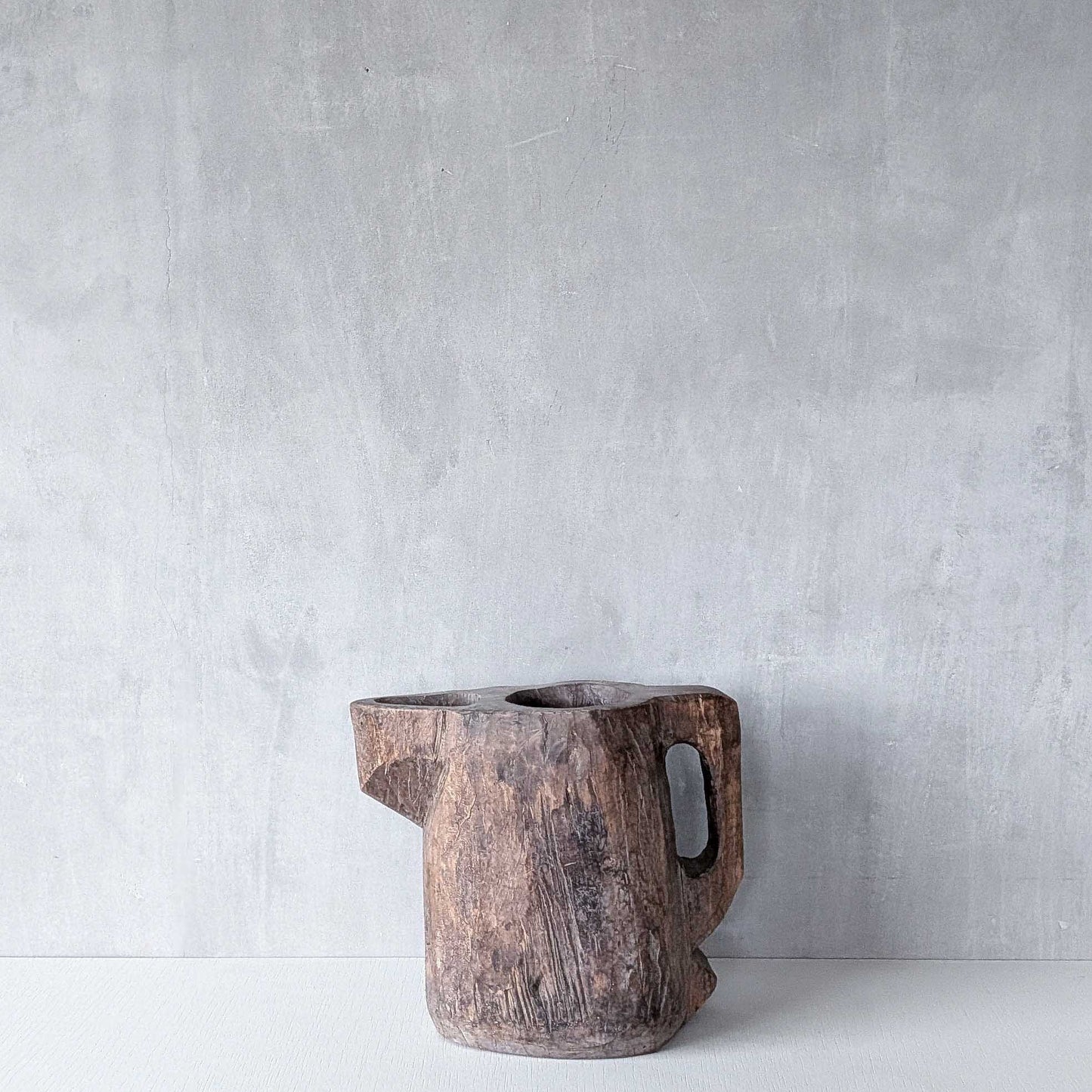 Folk art sculptural heavy hardwood chainsaw cut carved jug 1