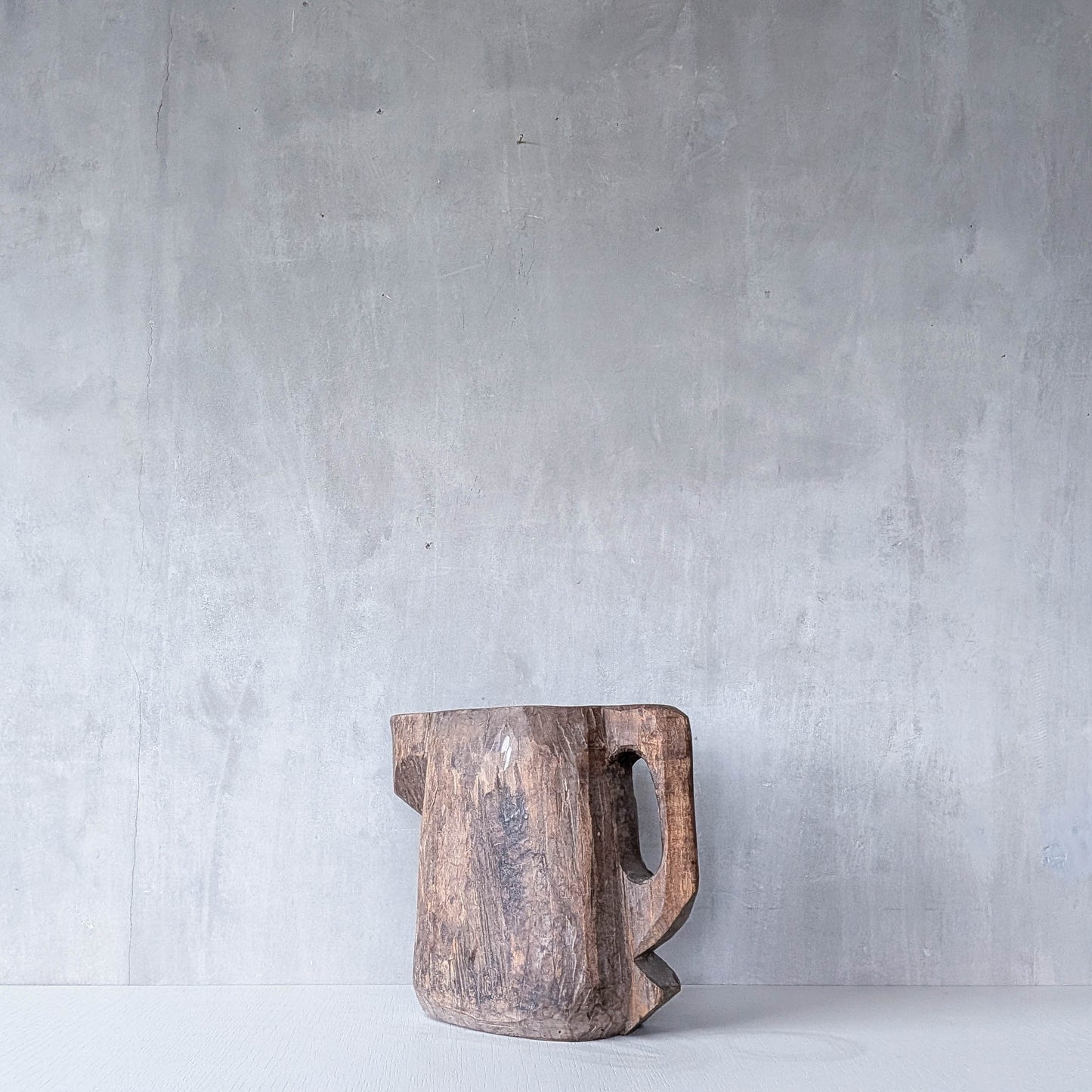 Folk art sculptural heavy hardwood chainsaw cut carved jug 1