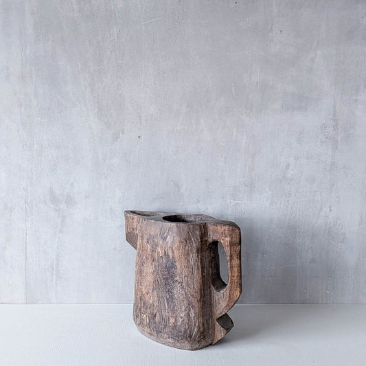 Folk art sculptural heavy hardwood chainsaw cut carved jug 1