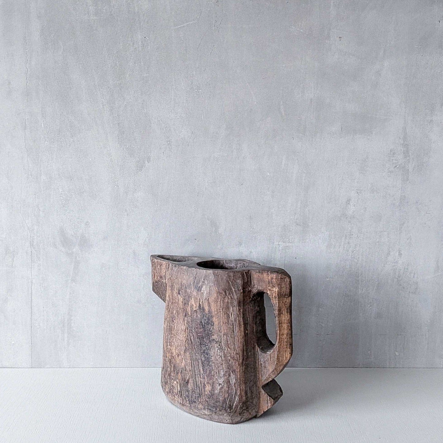 Folk art sculptural heavy hardwood chainsaw cut carved jug 1