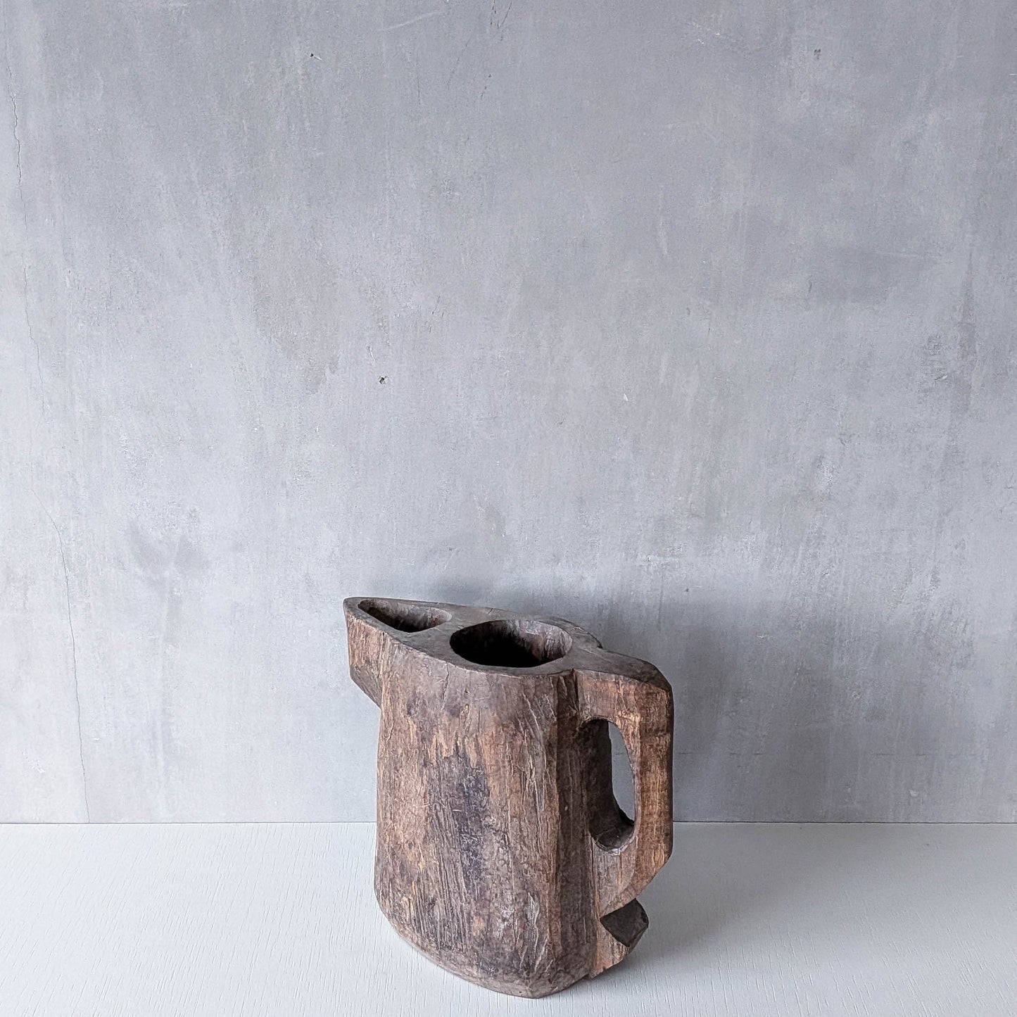 Folk art sculptural heavy hardwood chainsaw cut carved jug 1