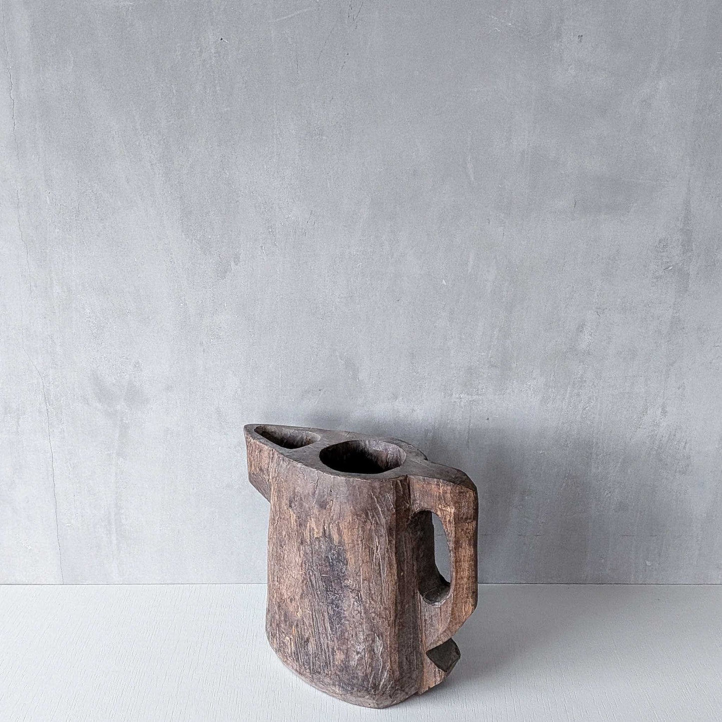 Folk art sculptural heavy hardwood chainsaw cut carved jug 1