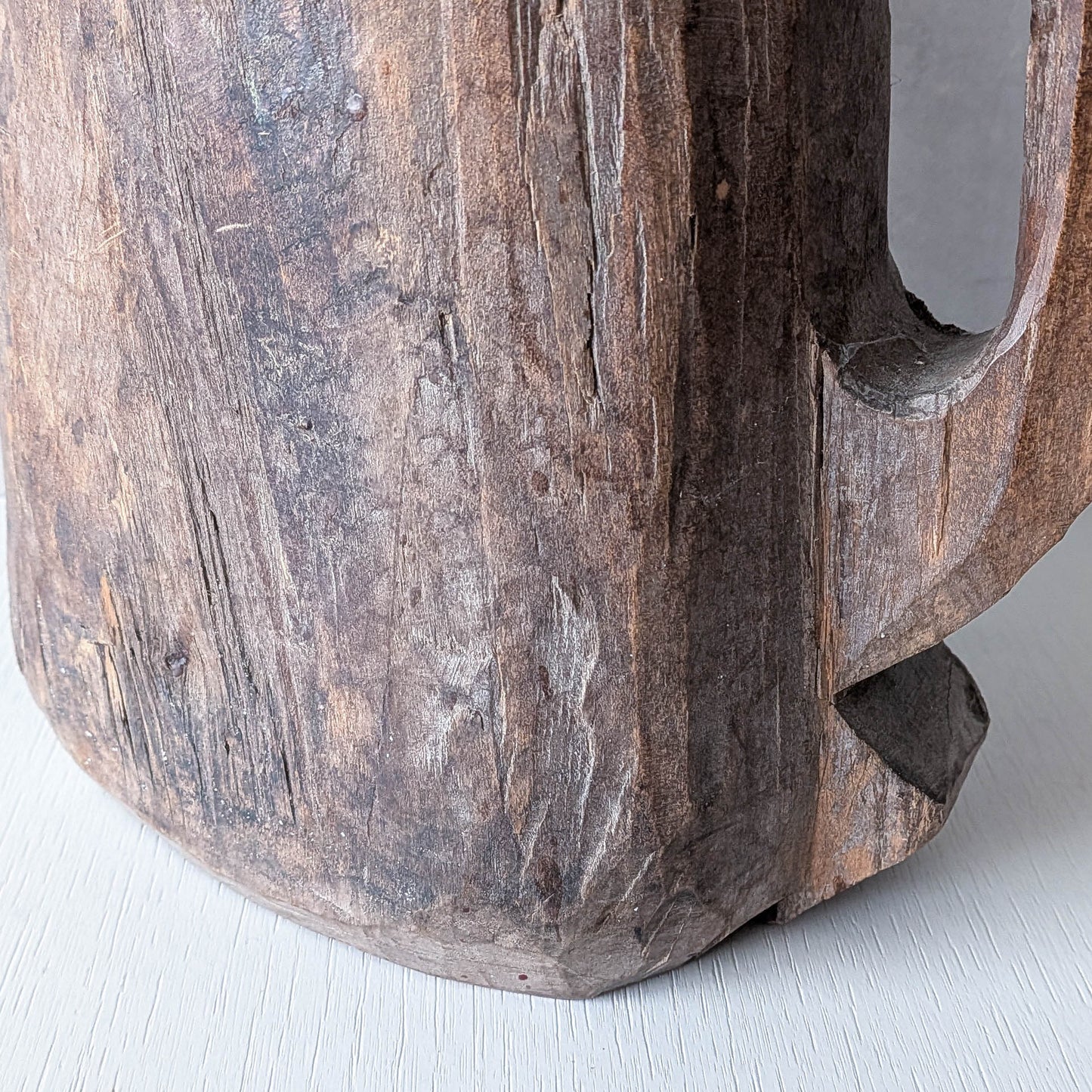 Folk art sculptural heavy hardwood chainsaw cut carved jug 1