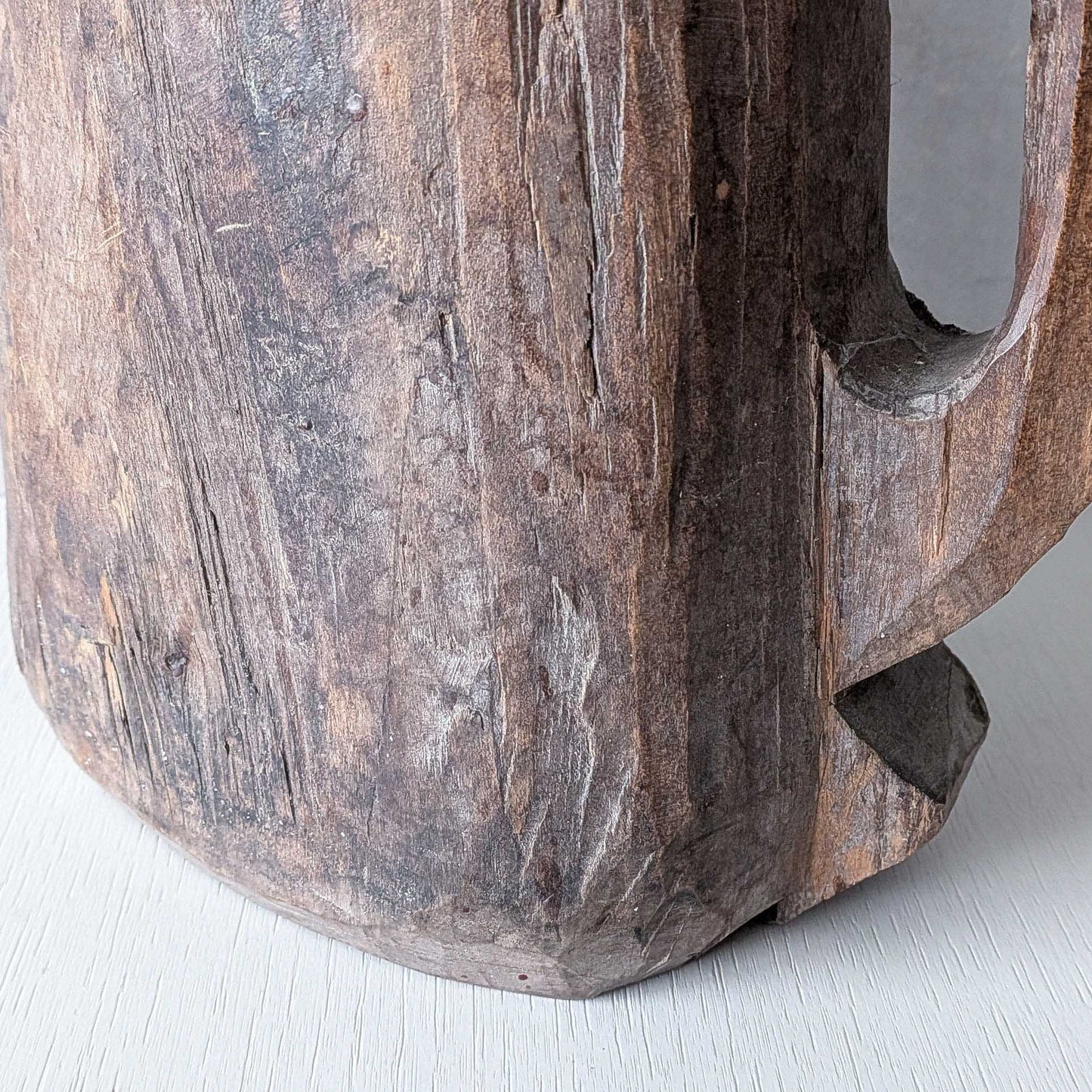 Folk art sculptural heavy hardwood chainsaw cut carved jug 1