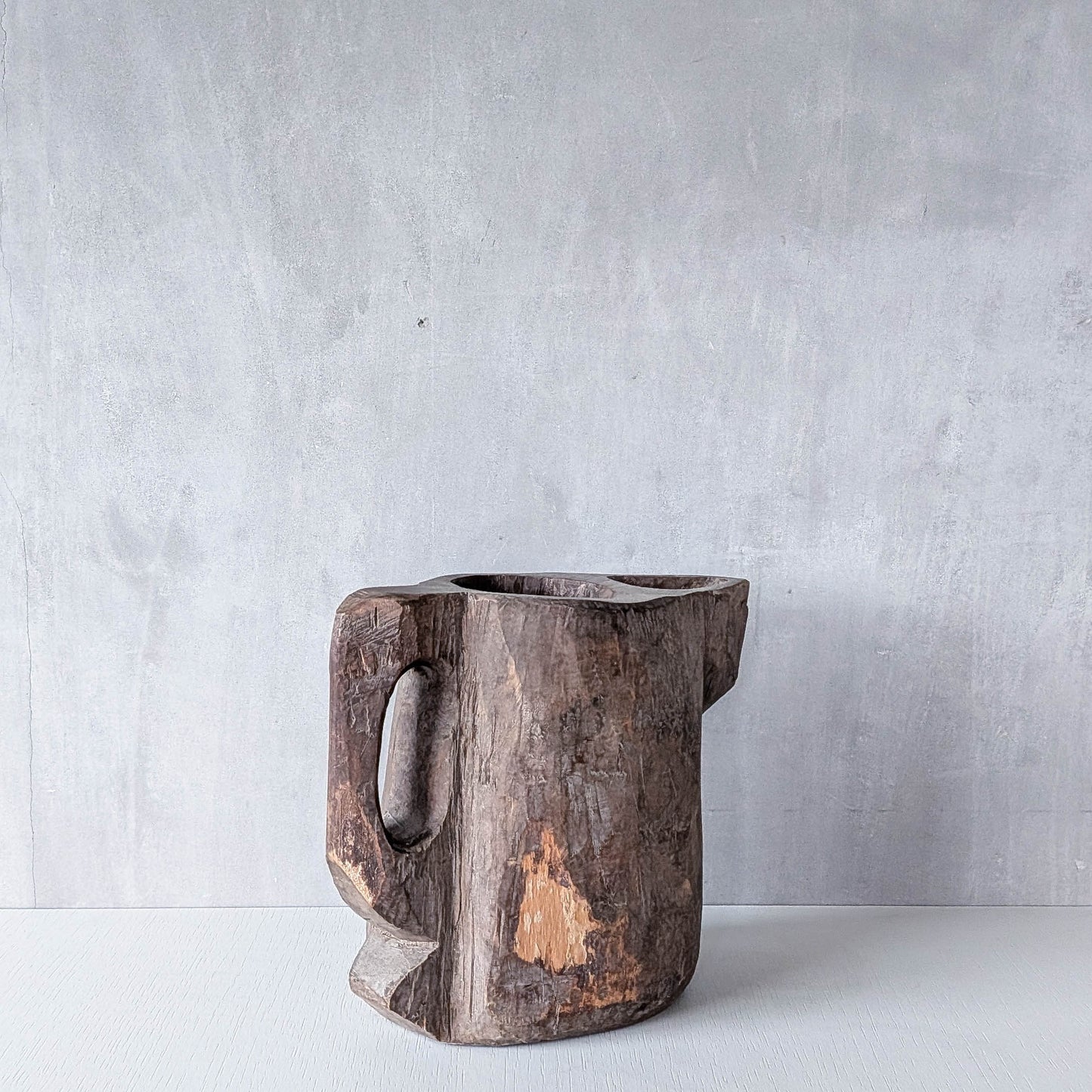 Folk art sculptural heavy hardwood chainsaw cut carved jug 1