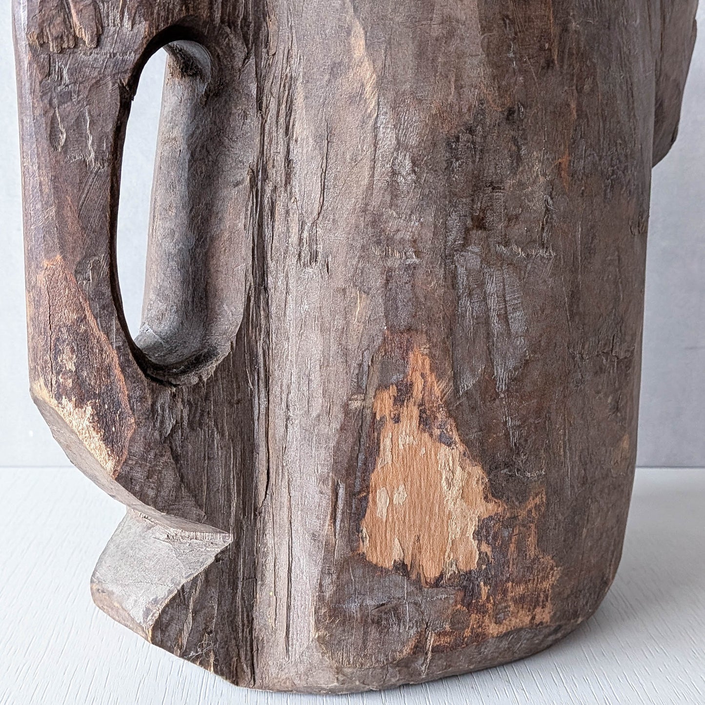 Folk art sculptural heavy hardwood chainsaw cut carved jug 1