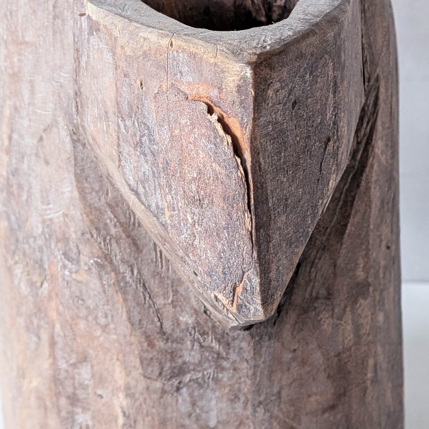 Folk art sculptural heavy hardwood chainsaw cut carved jug 1