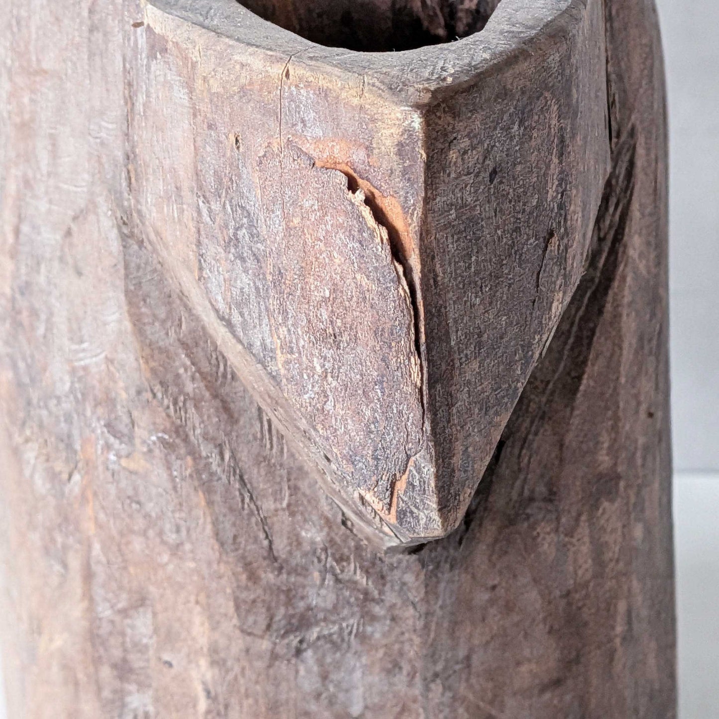 Folk art sculptural heavy hardwood chainsaw cut carved jug 1