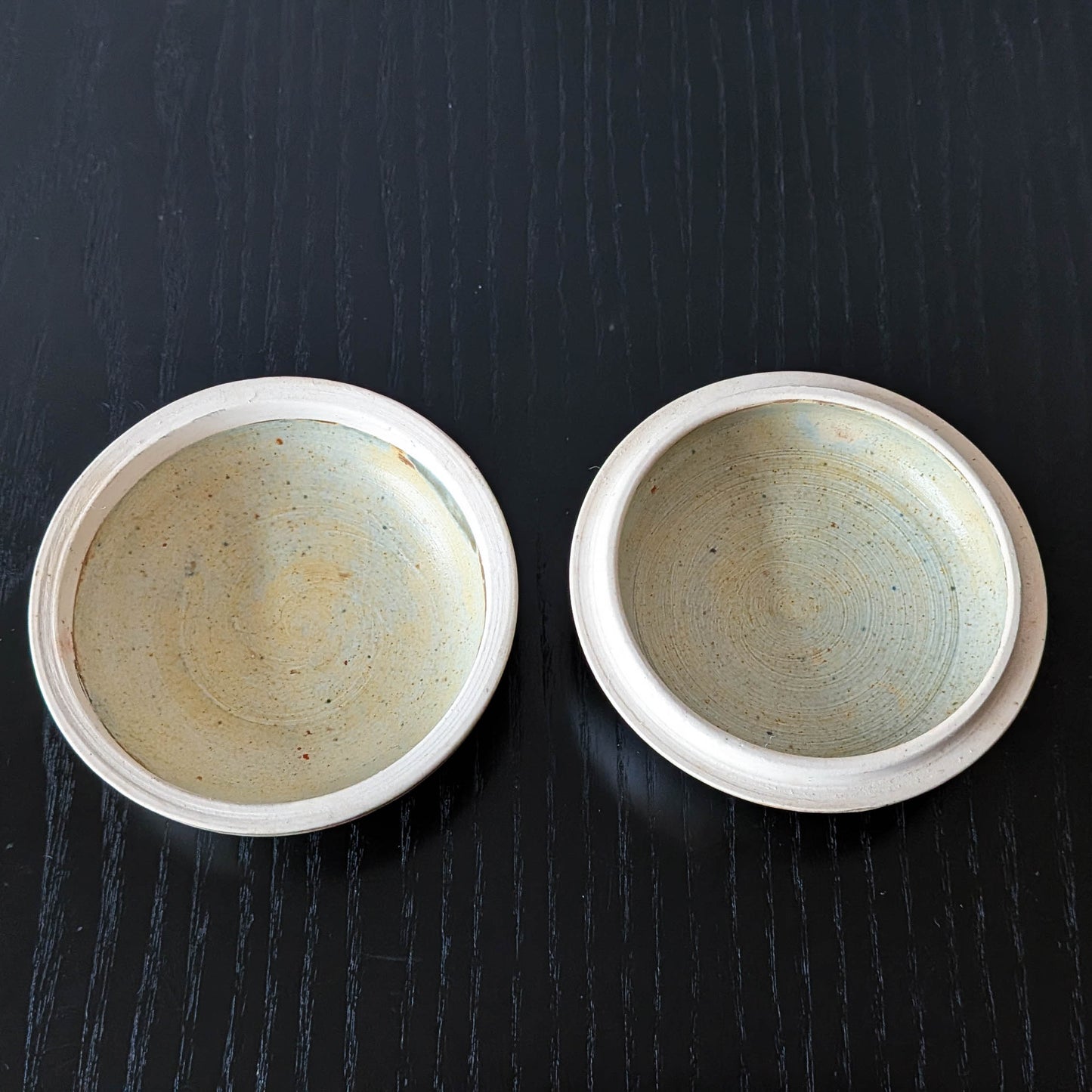 Vintage hand built ceramic studio pottery moon lidded pot Elizabeth Raeburn