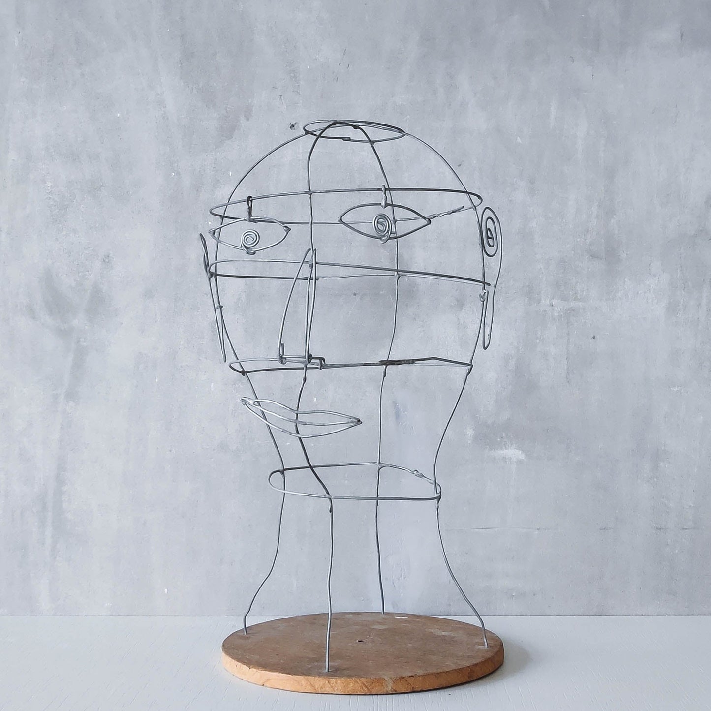 Vintage handmade galvanised wire head face sculpture armature