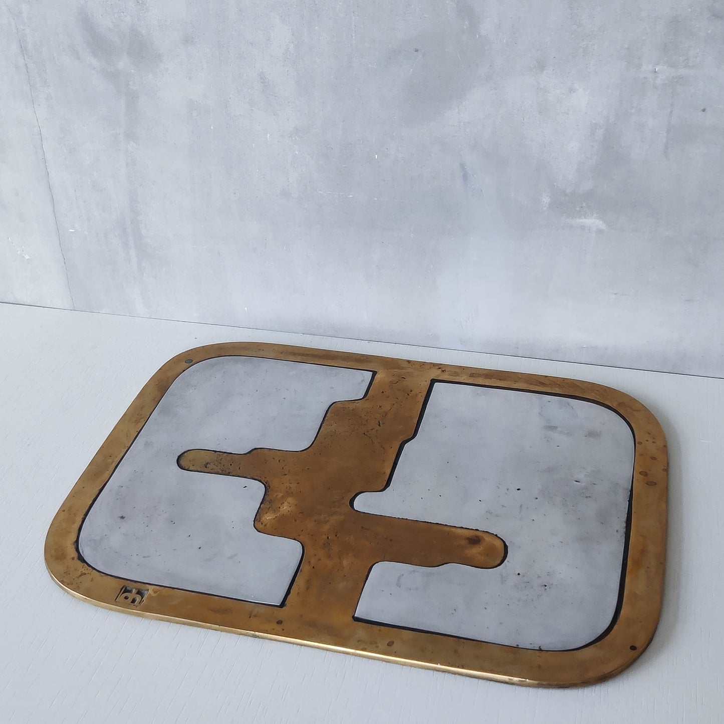 David Marshall brutalist vintage 1980s cast brass and aluminium tray trivet mat