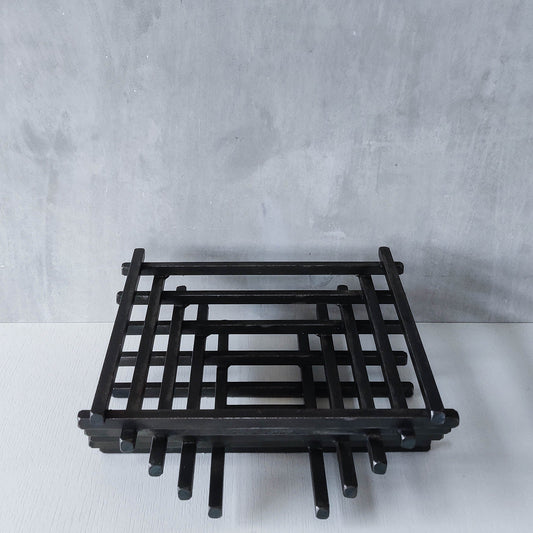 Vintage heavy welded steel rod geometric gridded sculptural fruit bowl centrepiece