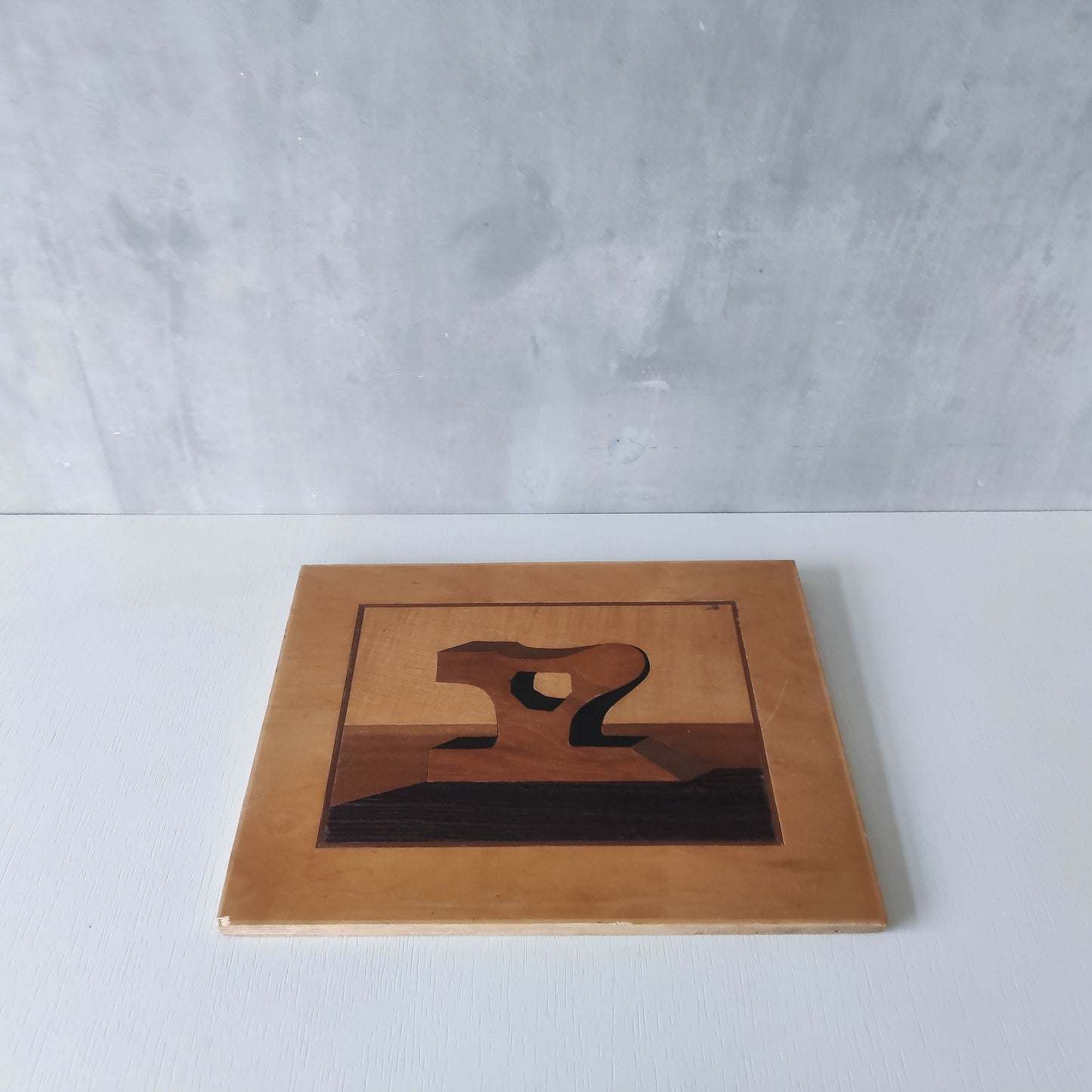 'Sculpted Form' vintage marquetry inlaid veneer plywood panel