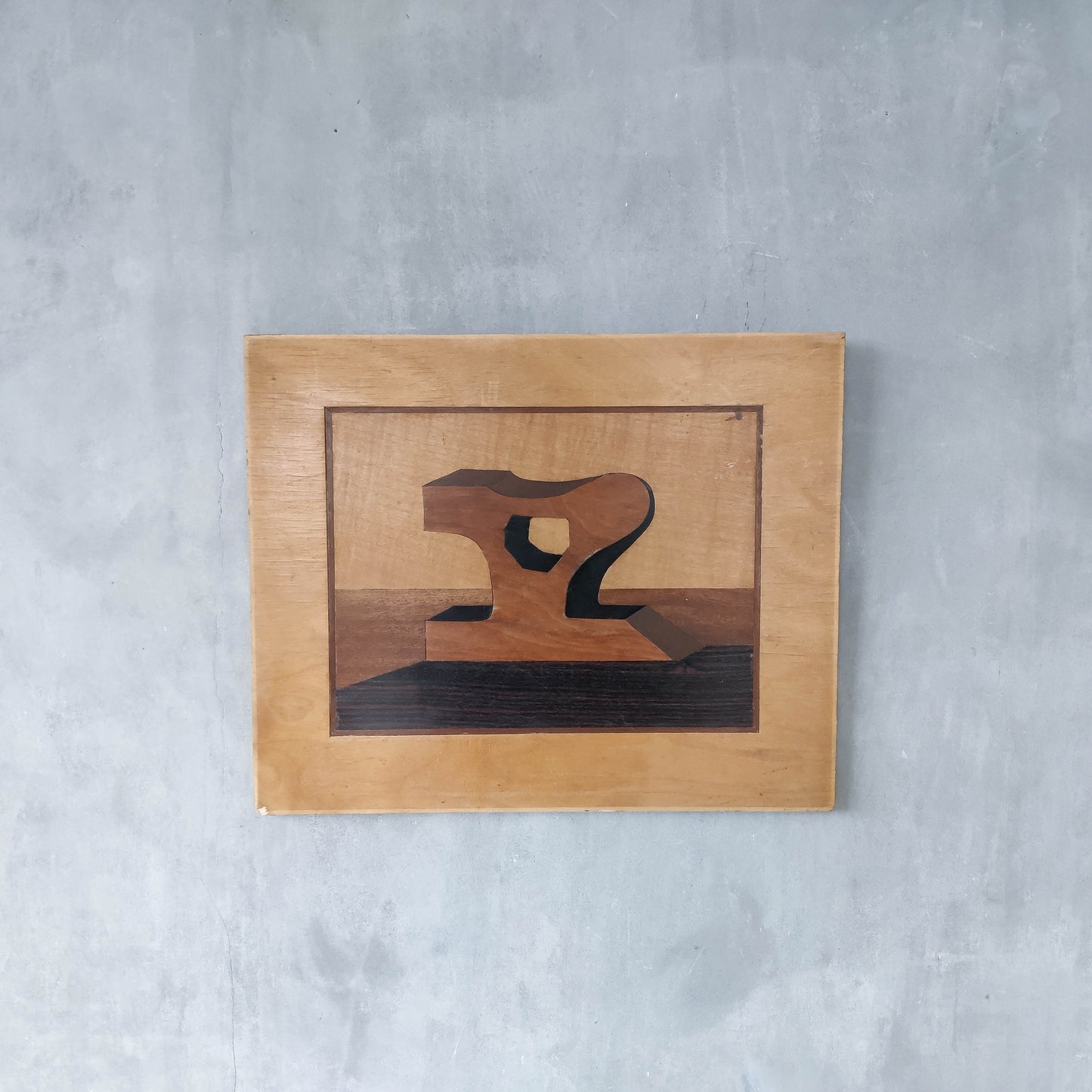 'Sculpted Form' vintage marquetry inlaid veneer plywood panel