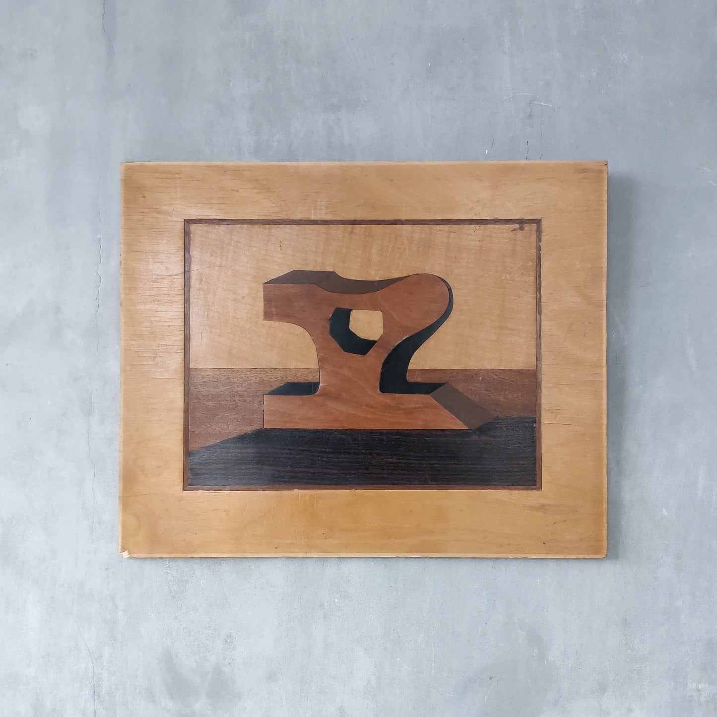 'Sculpted Form' vintage marquetry inlaid veneer plywood panel