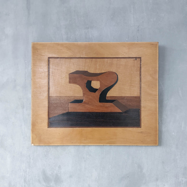 'Sculpted Form' vintage marquetry inlaid veneer plywood panel