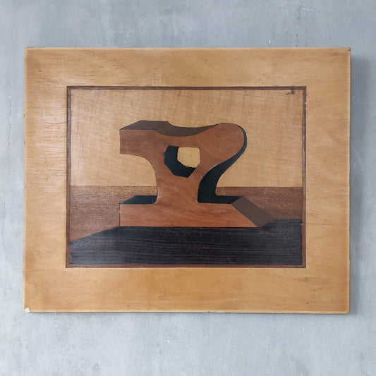 'Sculpted Form' vintage marquetry inlaid veneer plywood panel