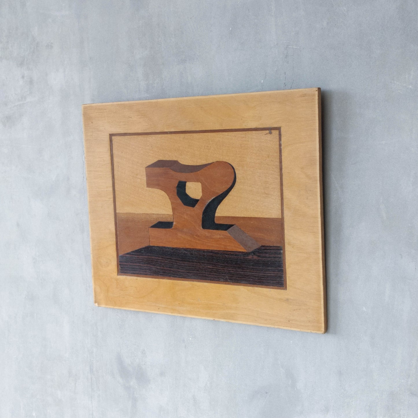 'Sculpted Form' vintage marquetry inlaid veneer plywood panel