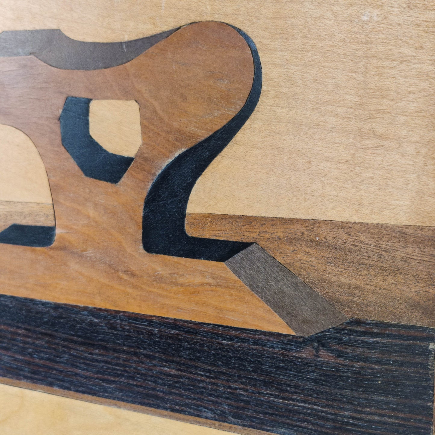 'Sculpted Form' vintage marquetry inlaid veneer plywood panel