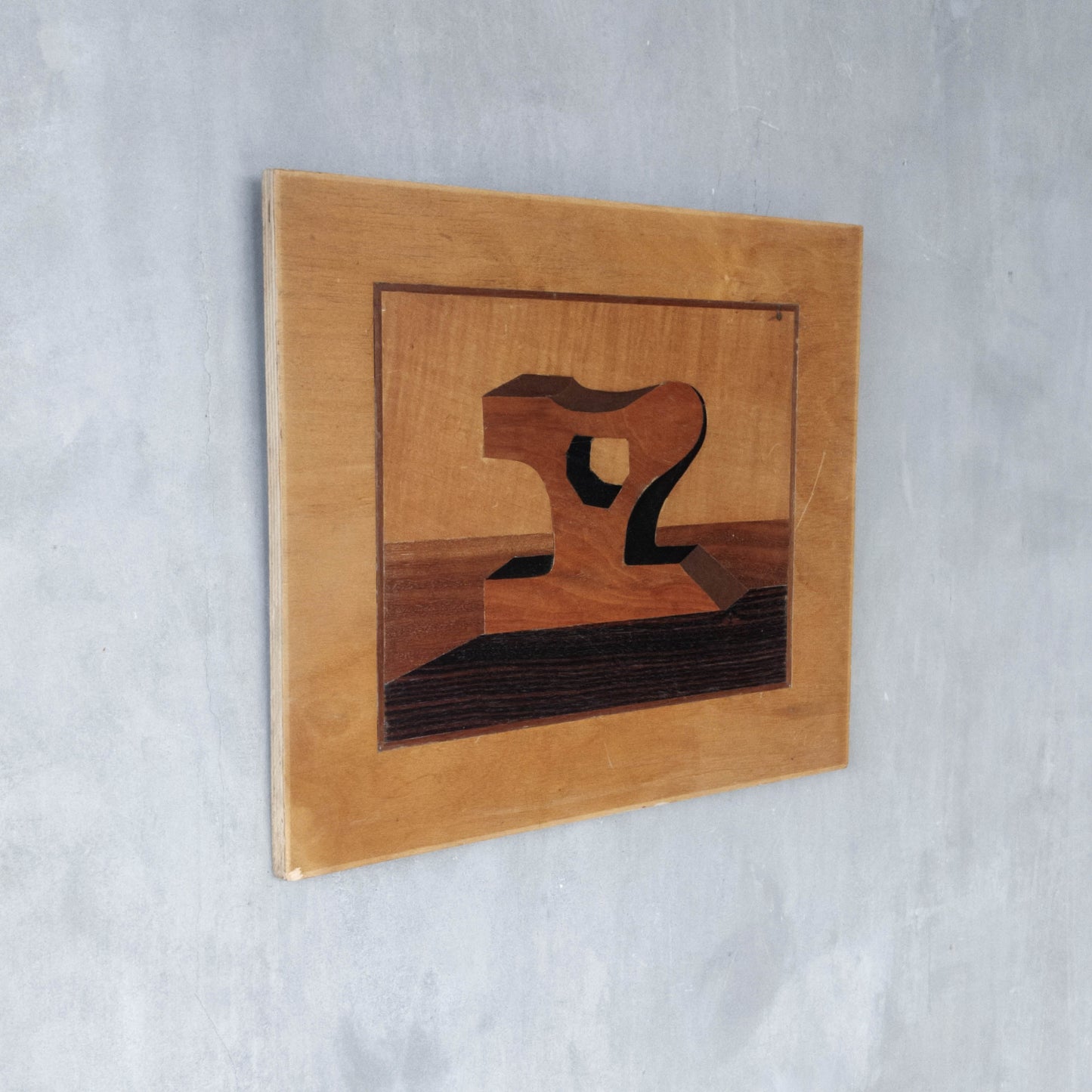 'Sculpted Form' vintage marquetry inlaid veneer plywood panel