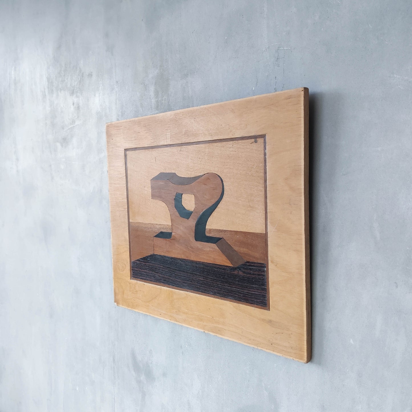 'Sculpted Form' vintage marquetry inlaid veneer plywood panel
