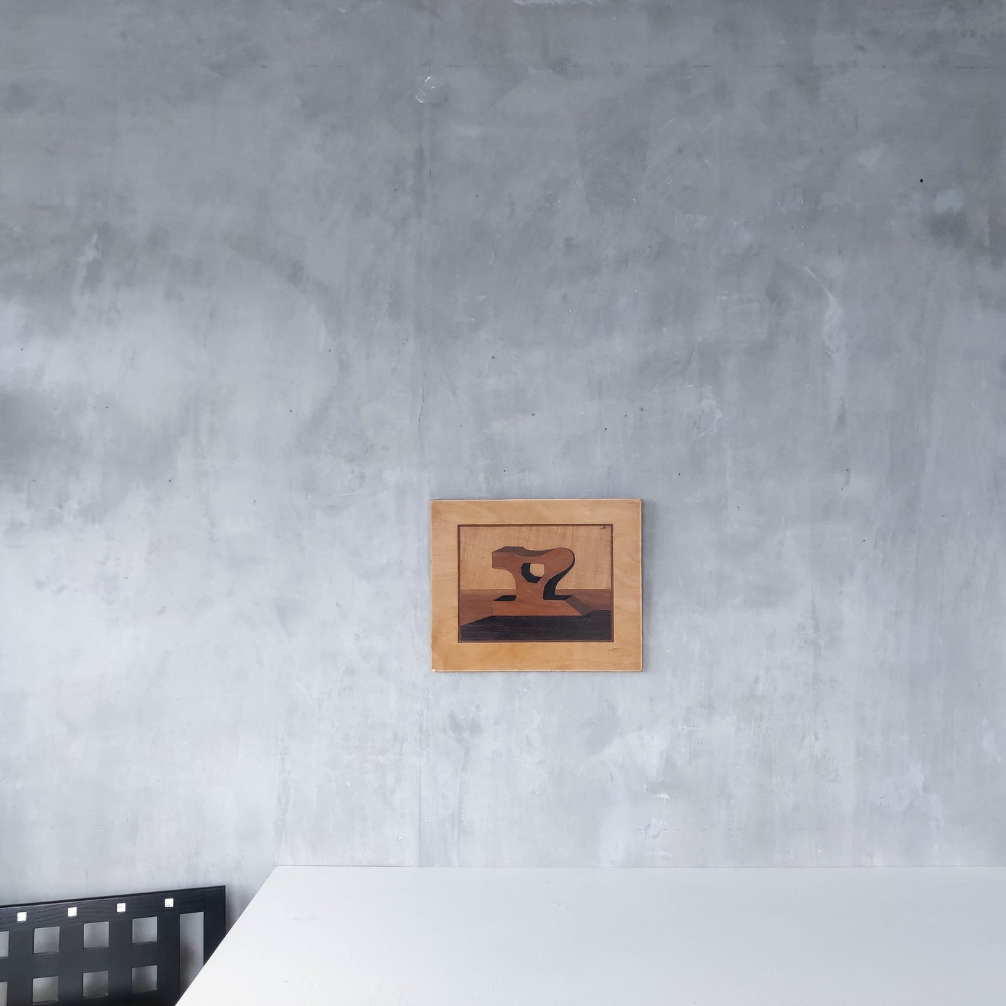 'Sculpted Form' vintage marquetry inlaid veneer plywood panel
