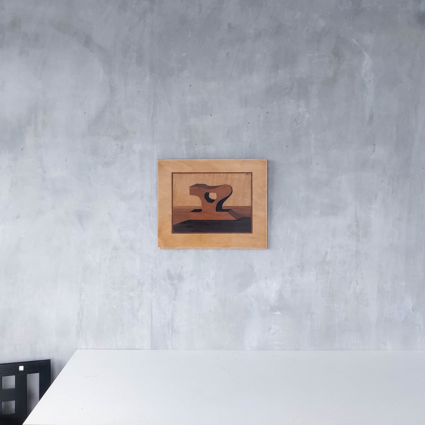 'Sculpted Form' vintage marquetry inlaid veneer plywood panel