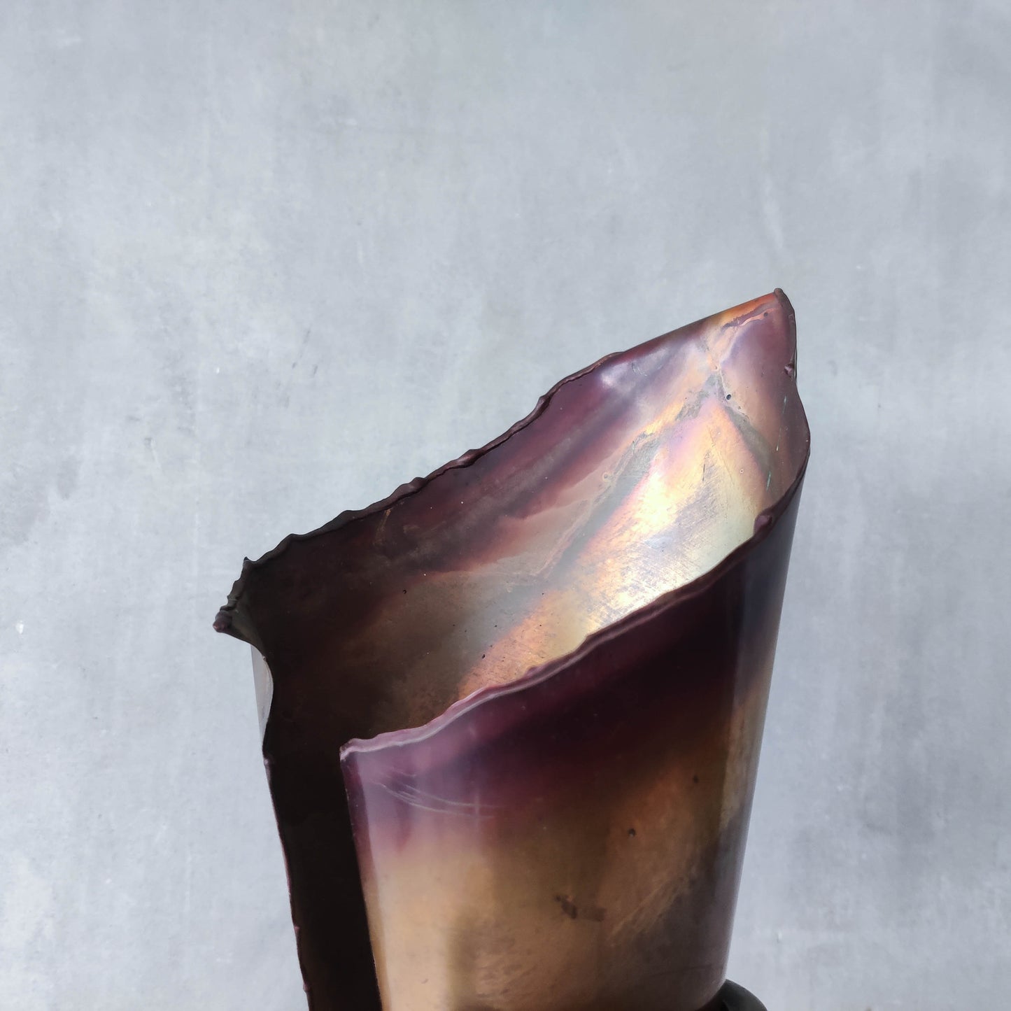 Vintage artisan large forged steel and conical copper sculptural vase