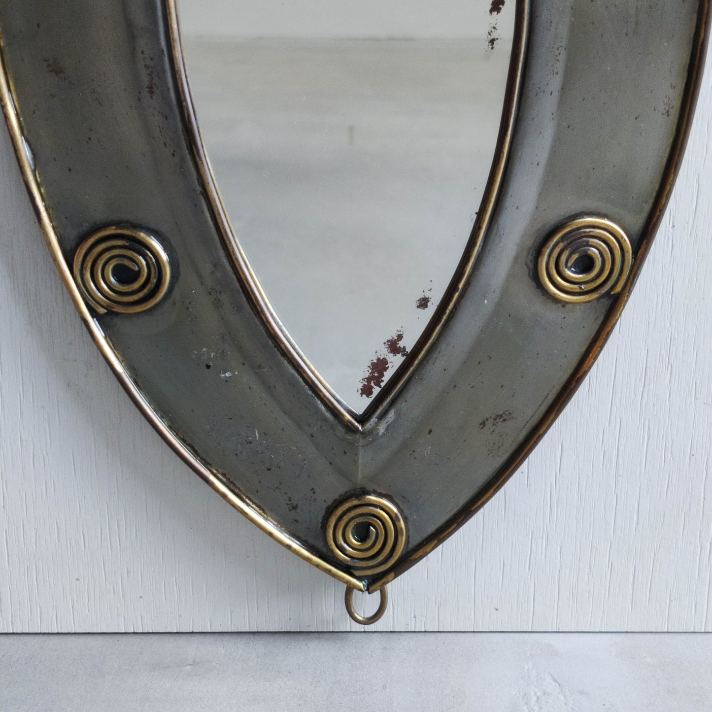 Vintage steel mirror wall candle sconce with wire spiral details
