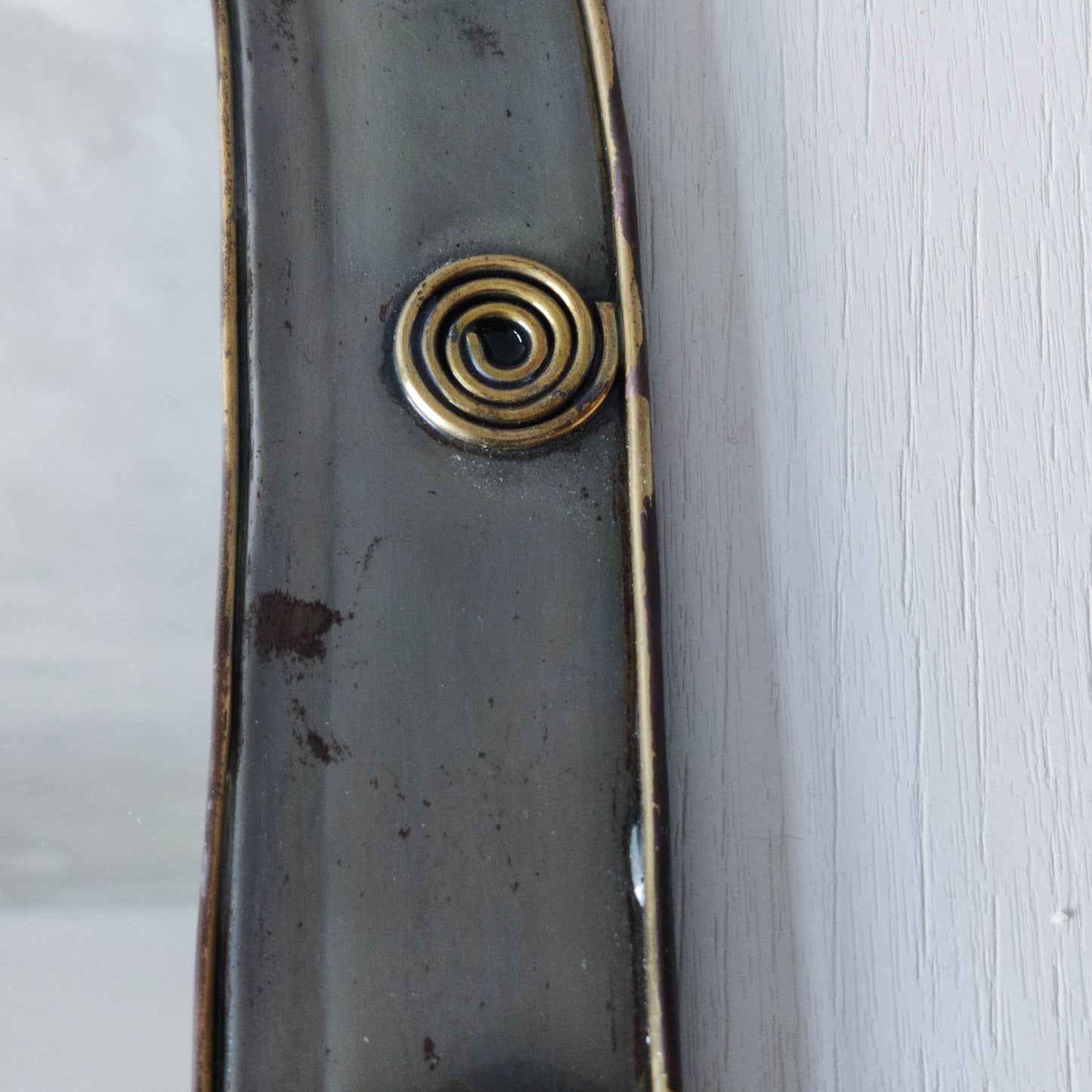 Vintage steel mirror wall candle sconce with wire spiral details