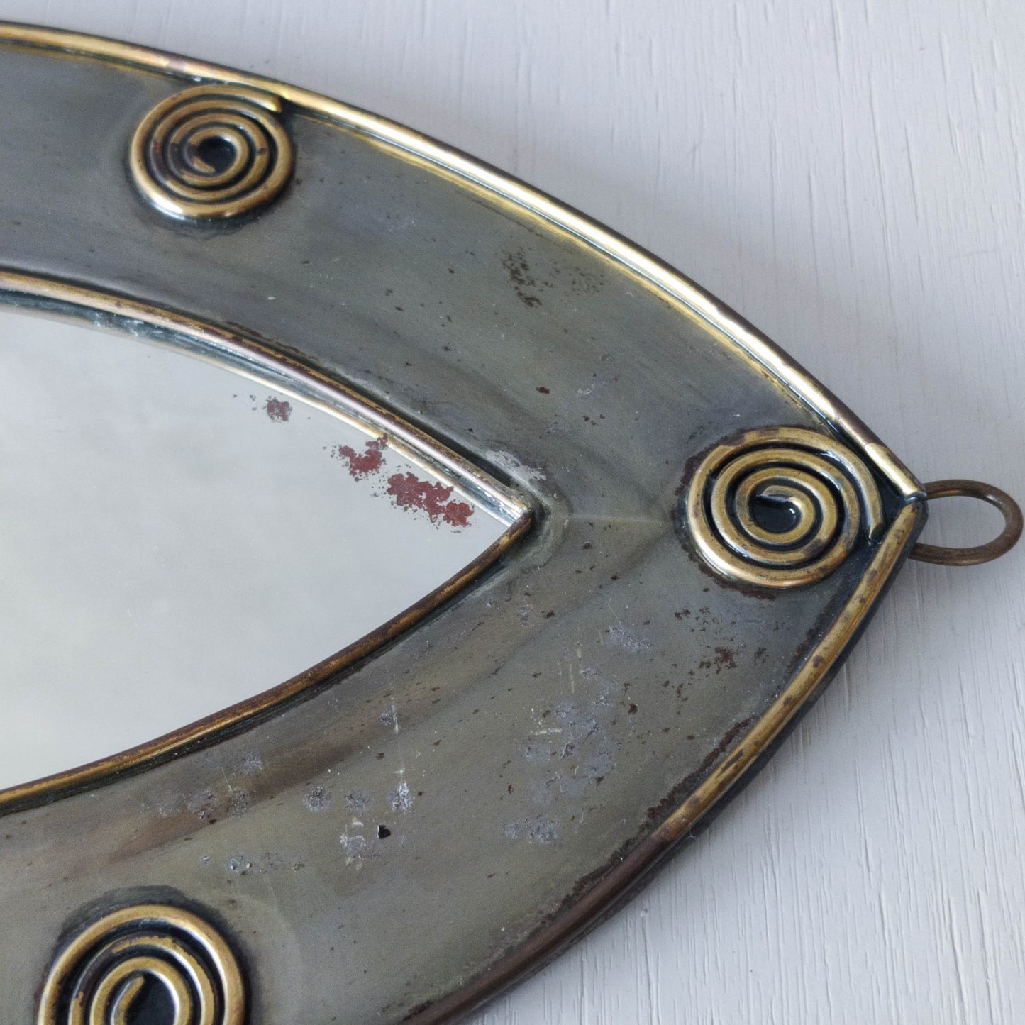 Vintage steel mirror wall candle sconce with wire spiral details