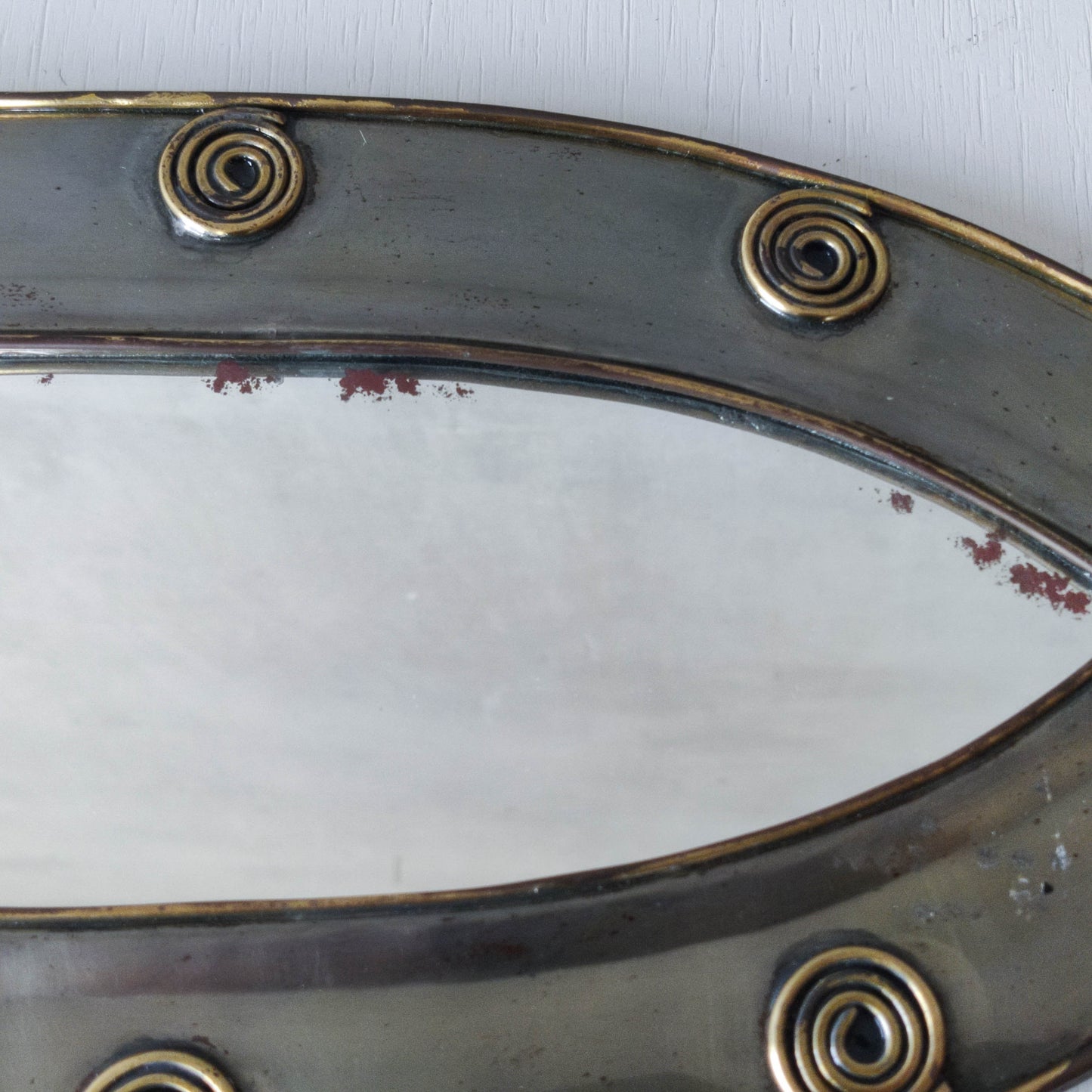Vintage steel mirror wall candle sconce with wire spiral details