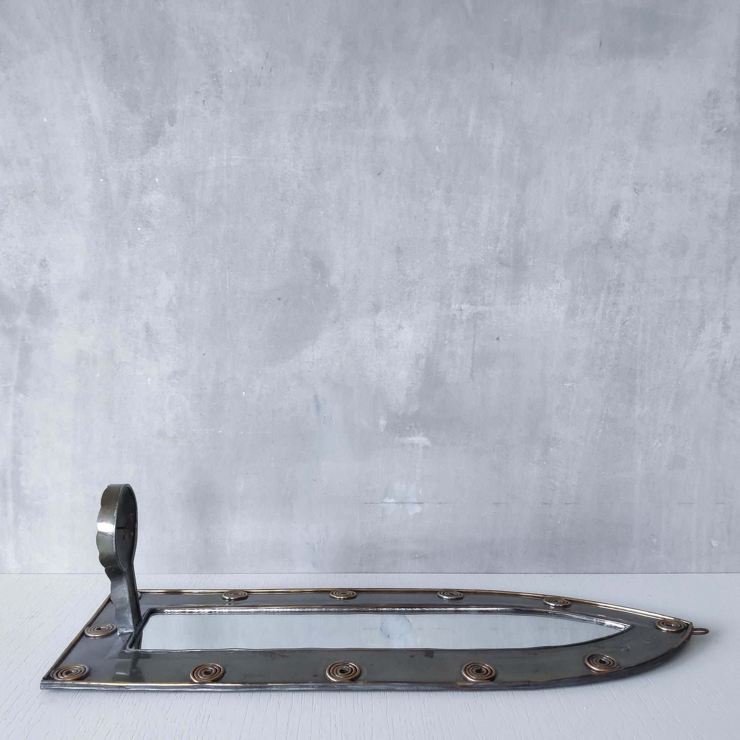Vintage steel mirror wall candle sconce with wire spiral details