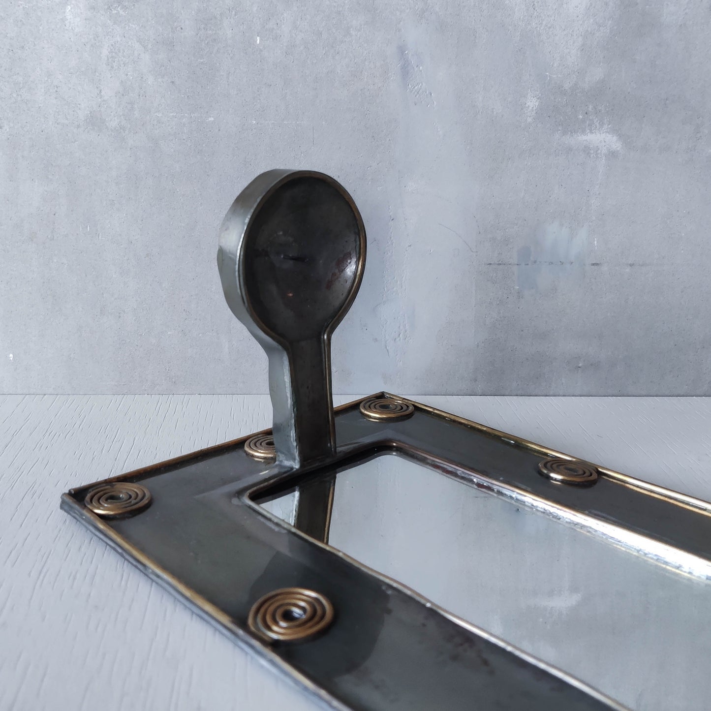 Vintage steel mirror wall candle sconce with wire spiral details