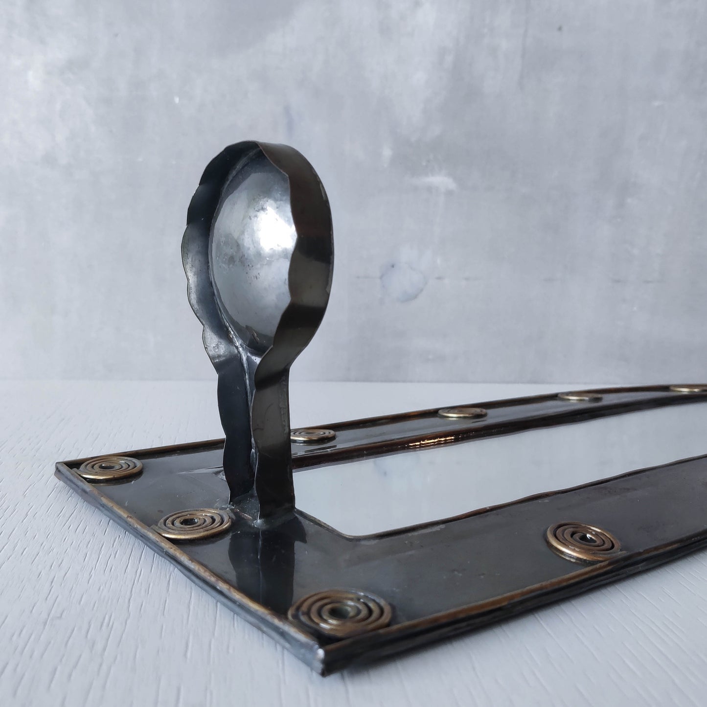 Vintage steel mirror wall candle sconce with wire spiral details