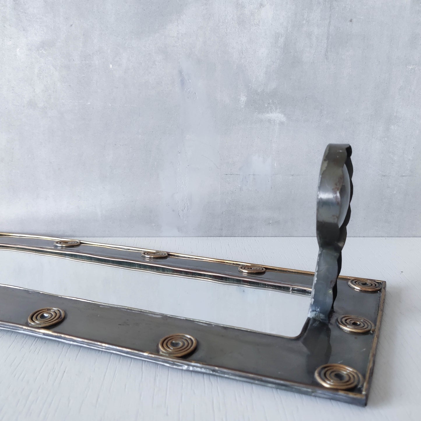 Vintage steel mirror wall candle sconce with wire spiral details